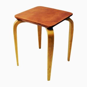 Mid-Century Cognac Leather Top Stool by G. A. Berg for Bröderna Andersson, Sweden, 1940s