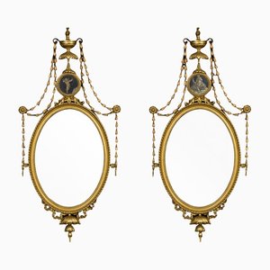 Adam Revival Gilt Framed Oval Mirrors, Set of 2