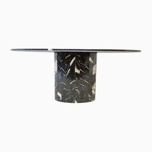 Mesa de comedor vintage ovalada de mármol negro, años 70