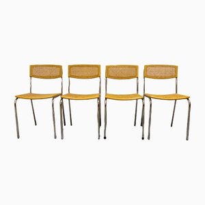 Italian Rattan and Chrome Dining Chairs, 1970s, Set of 4