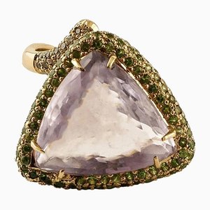 Central Amethyst 14 Karat Rose Gold Ring with Diamonds & Tsavorites