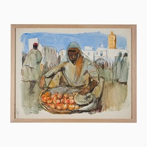 Lucien Desmaré, Fruitseller en Townsquare, siglo XX, Papel, Enmarcado