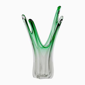 Mid-Century Italian Green Murano Glass Vase Attributed to Fratelli Toso, 1950s