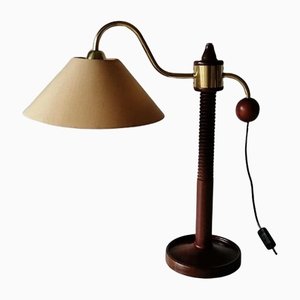 Austrian Teak and Gold Metal Atomic Table Lamp from Temde, 1980s