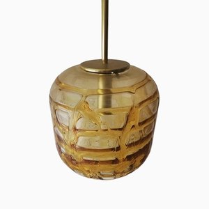 German Round Glass Pendant Lamp with Brass Body from Doria, 1970s