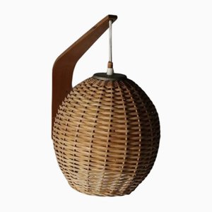 Wicker and Wood Wall Lamp, 1960s