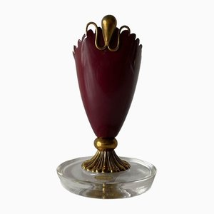 Small Italian Maroon Metal and Glass Base Bedside Lamp, 1950s