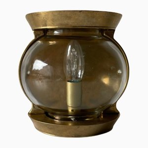 Lampada da parete rotonda in bronzo e vetro, Italia, anni '50