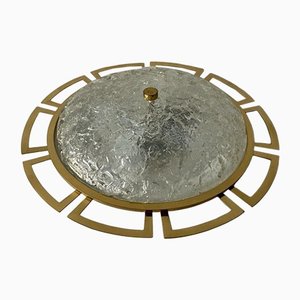 Large Ice Glass & Brass Ceiling or Wall Lamp from Schröder Leuchten, Germany, 1960s
