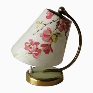 Fabric Shade & Brass Bedside Lamp, Germany, 1950s