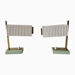 Green & White Perforated Metal Table Lamps by Mathieu Matégot, France, 1950s, Set of 2