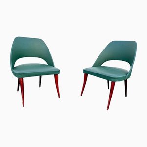 Green Faux Leather & Wooden Armchairs, Italy, 1960s, Set of 2