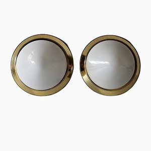 Opal Glass & Brass Sconces or Ceiling Lamps, Germany, 1960s, Set of 2