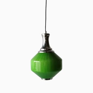 Green Glass & Chrome Ceiling Lamp, 1970s
