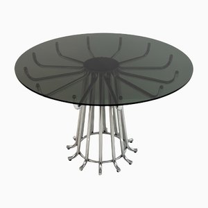 Mesa de comedor Mid-Century moderna redonda de metal cromado de Gastone Rinaldi, Italy, años 70