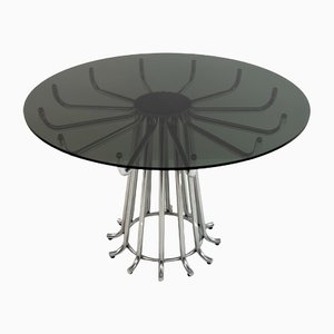 Mid-Century Modern Round Dining Table in Chrome Metal by Gastone Rinaldi, Italy, 1970s