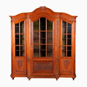 Antique Baroque Oak 3-Door Display Case with Carvings, Aachen Lüttich, 19th Century