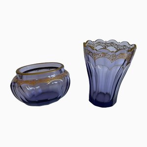 Art Deco Crystal Glass Vase & Bowl Set, 1930s, Set of 2