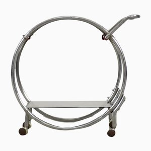 Chariot Bar Rond Art Déco Vintage en Chrome et Verre, 1930s