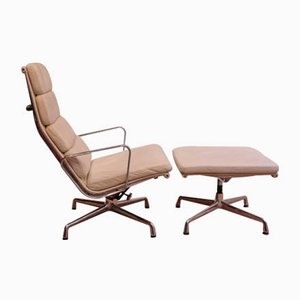 EA222 Soft Pad Alu Lounge Chair with EA223 Ottoman by Ray and Charles Eames for Herman Miller, Set of 2
