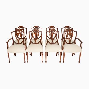 Antique Mahogany Shield Back Dining Chairs, Set of 8