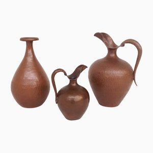 Italienische handgefertigte Kupferkrüge & Vase von Casagrande, Italien, 1950, 3er Set