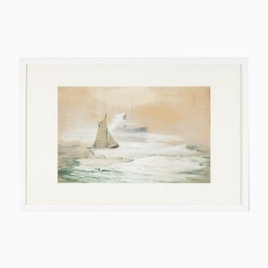 Georg Romin, on the High Seas, Gouache on Paper, Framed