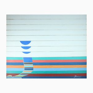 Jan Van Evelingen, Abstraktes Gerissenes Papier Linien Gemälde, Niederlande, 1980er, Acryl auf Papier