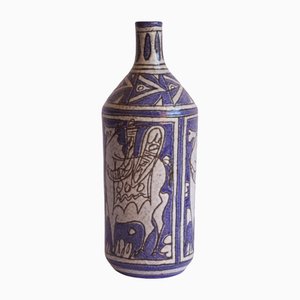 Abstract Horse Riders Ceramic Bottle from Fratelli Fianciullacci, Italy, 1950s