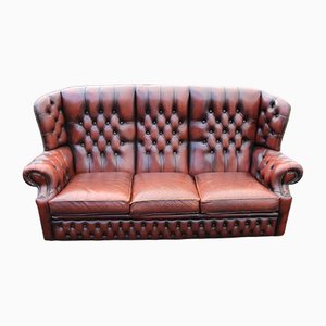 Brown Leather 3-Seat Chesterfield Sofa, 1960s