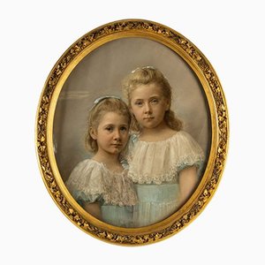 Portrait of Two Girls, 1894, Pastel on Canvas, Framed