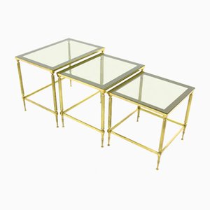 Tavolini ad incastro in vetro e metallo, 1970, set di 3
