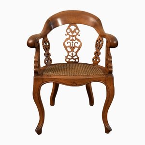 Regency Oak Library Chair with Pierced Decorative Rear & Sides Fitted with a Caned Seat