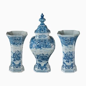 Blue and White Garniture Set from Delft, Set of 3