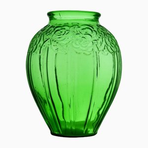 Grand Vase Art Déco en Verre Transparent Vert