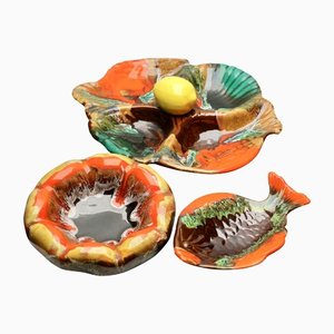 Fish and Oyster Plates from Vallauris, Set of 3