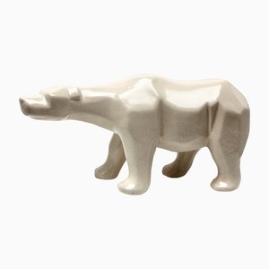 Oso polar estilo cubista blanco con acabado de cerámica craquelada de L&V Ceram