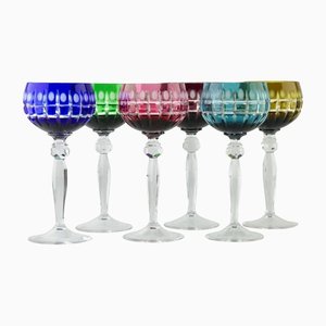 Crystal Stem Glasses with Overlay Cut to Clear from Nachtmann, Set of 6