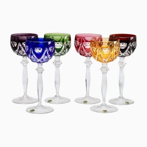 Crystal Stem Glasses with Colored Overlay Cut to Clear from Peill & Putzler, Set of 6