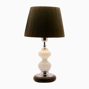 Dutch Opaline Table Lamp with Ball-Stem and Chrome Details and White Black Base
