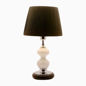 Lampe de Bureau en Opaline, Pays-Bas avec Tige en Boule et Détails en Chrome et Base Noire Blanche