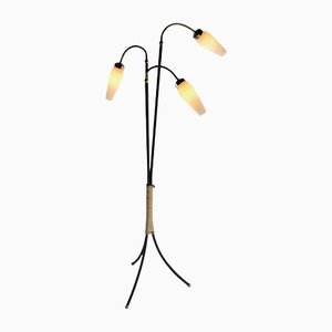 German Brass and Black Metal Floor Lamp with Flex Mounted Shades, 1960s
