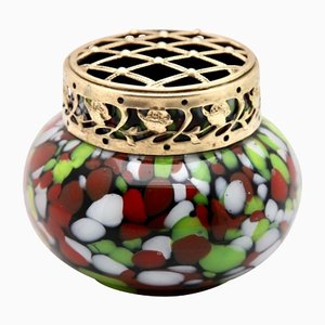 Red, White, Green Splatter Colors, Pique Fleurs Vase with Grille