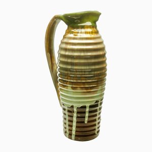 Vaso o brocca in ceramica smaltata marrone e verde, anni '30