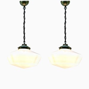 Mid-Century Pendant Lights with Optical Opaline Shade, Set of 2