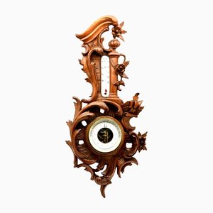 Wall-Mounted Weather Station in Rococo Style Carved Walnut from De Lambert, 1910s