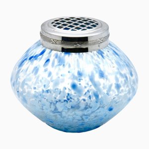 Bohemian Pique Fleurs Vase with Grille & Flecked with Blue, Late 1930s
