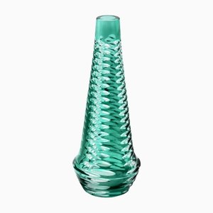 Vase avec Verres Optiques en Cristal Taillé Turquoise de Beyer, Allemagne