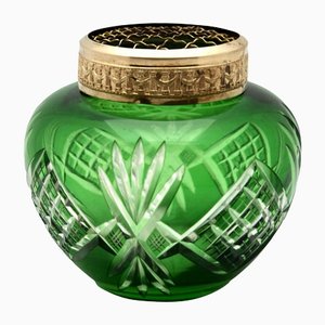 Böhmische Pique Fleurs Vase aus hellgrünem Kristallglas mit Gitter