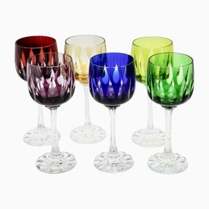 Cut to Clear Crystal Stem Glasses with Colored Overlay from Lausitzer, Set of 6